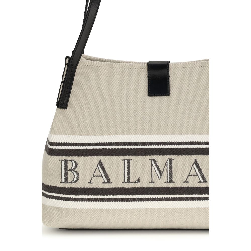 Balmain bež pamučna tote torba s logotipom