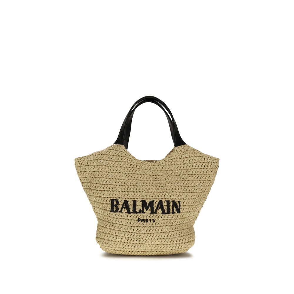 Balmain bež pletena torba s kožnim ručkama