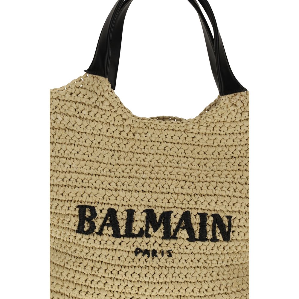 Balmain bež pletena torba s kožnim ručkama