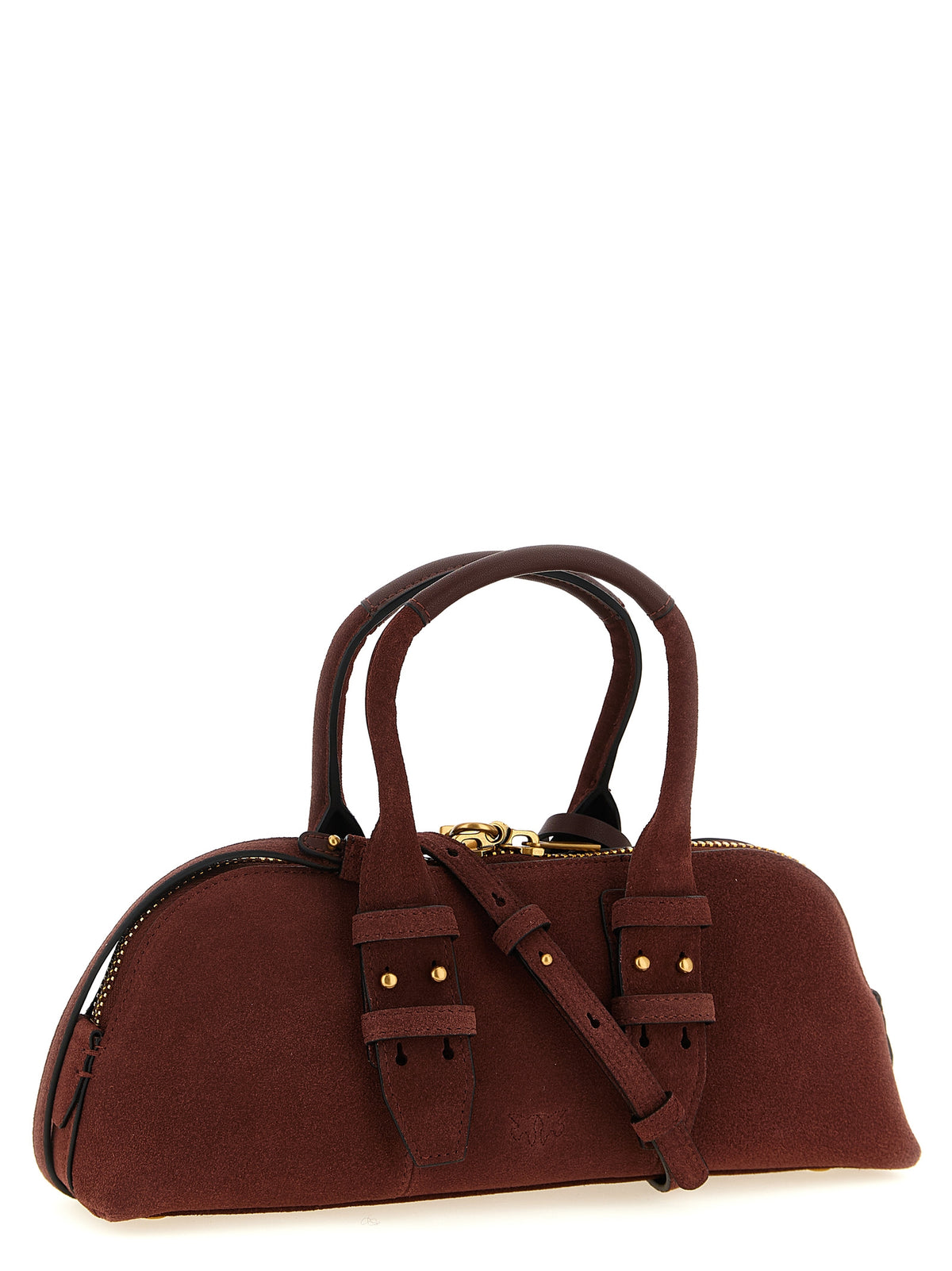 PINKO Bowling Baguette – Burgundy Suede Leather Bag – fotografija proizvoda 2 | Privé Polaï