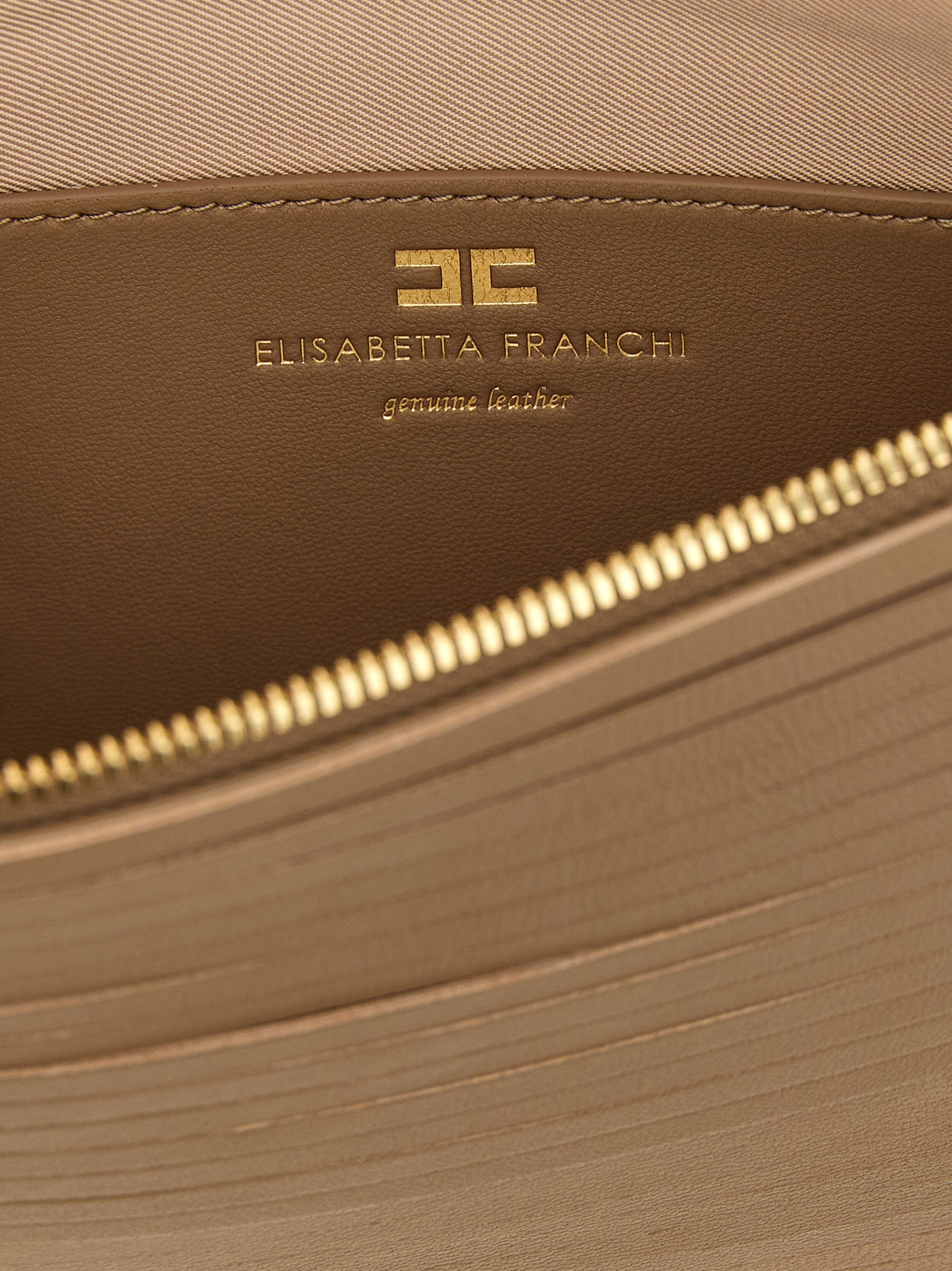 Elisabetta Franchi Beige Leather Clutch Bag