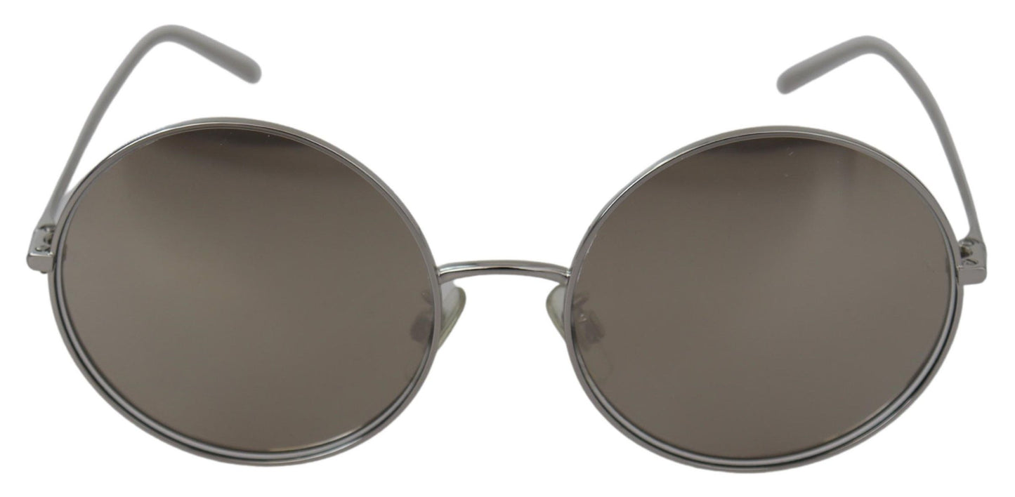 Dolce & Gabbana – Versilberte, runde Sonnenbrille mit grauen Gläsern für Damen