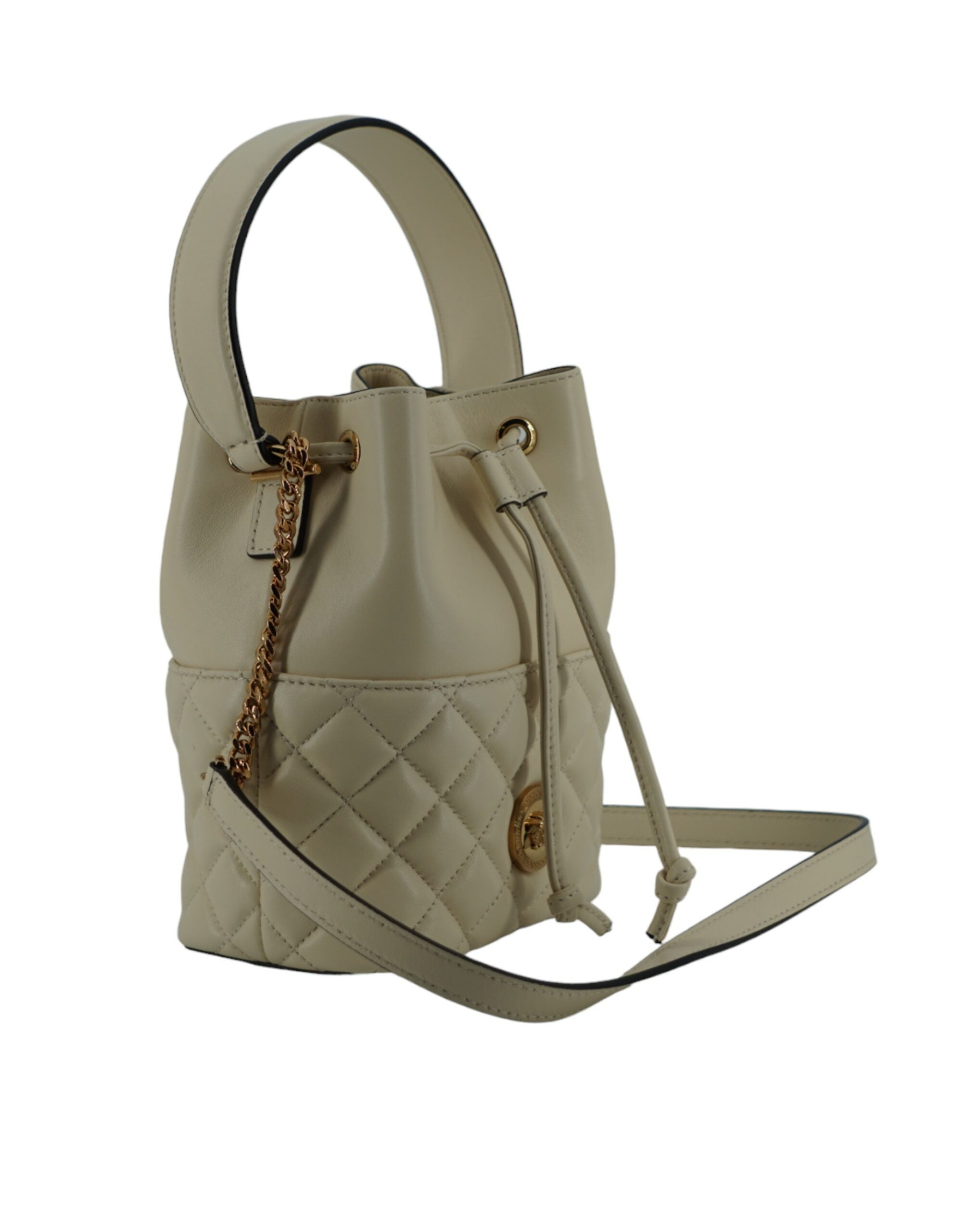 Versace Elegant Small White Leather Bucket Shoulder Bag – luxury by Versace | PrivePolai