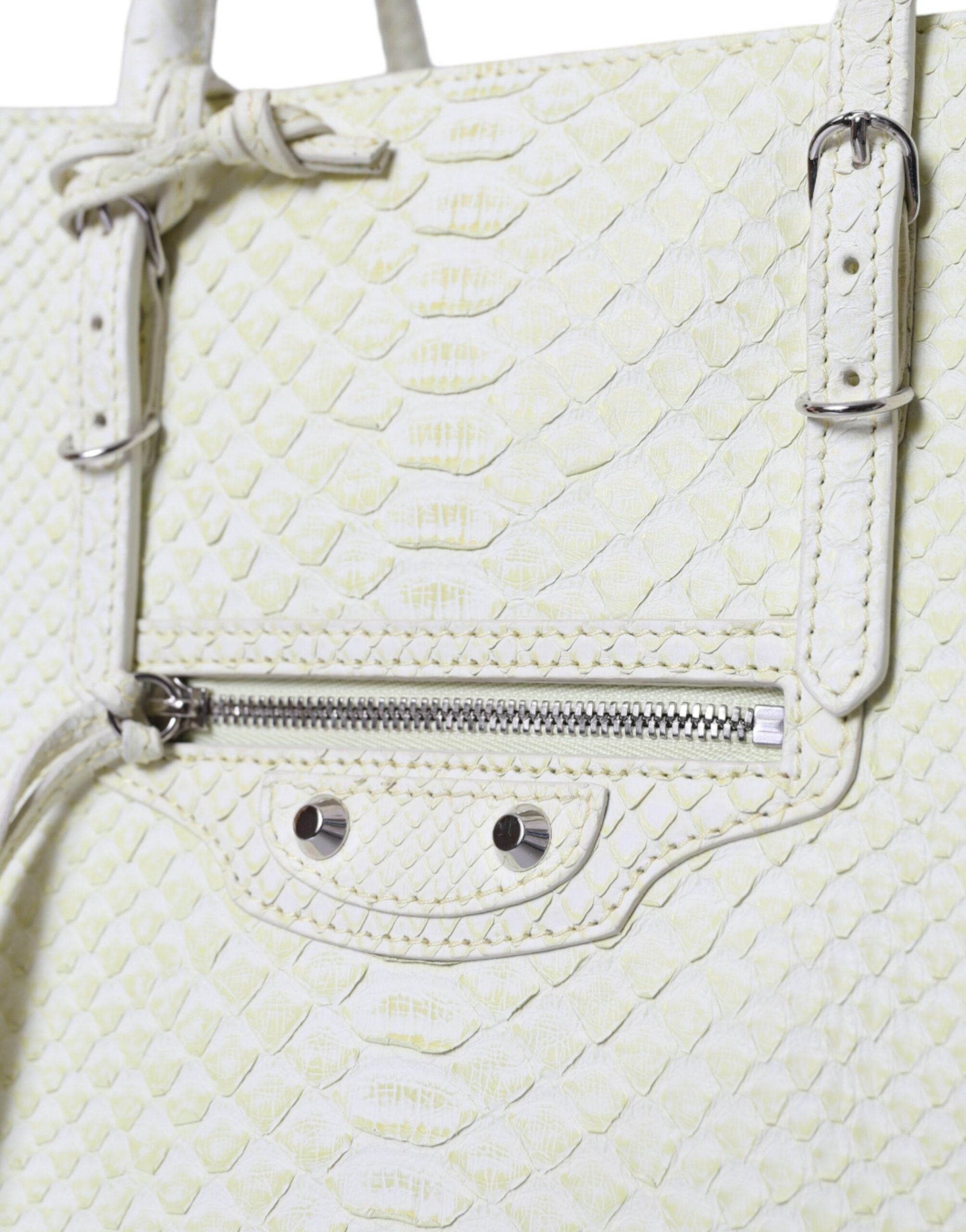Balenciaga Weiß Gelb Exotische Haut Leder Einkaufstasche PAPIER Tasche