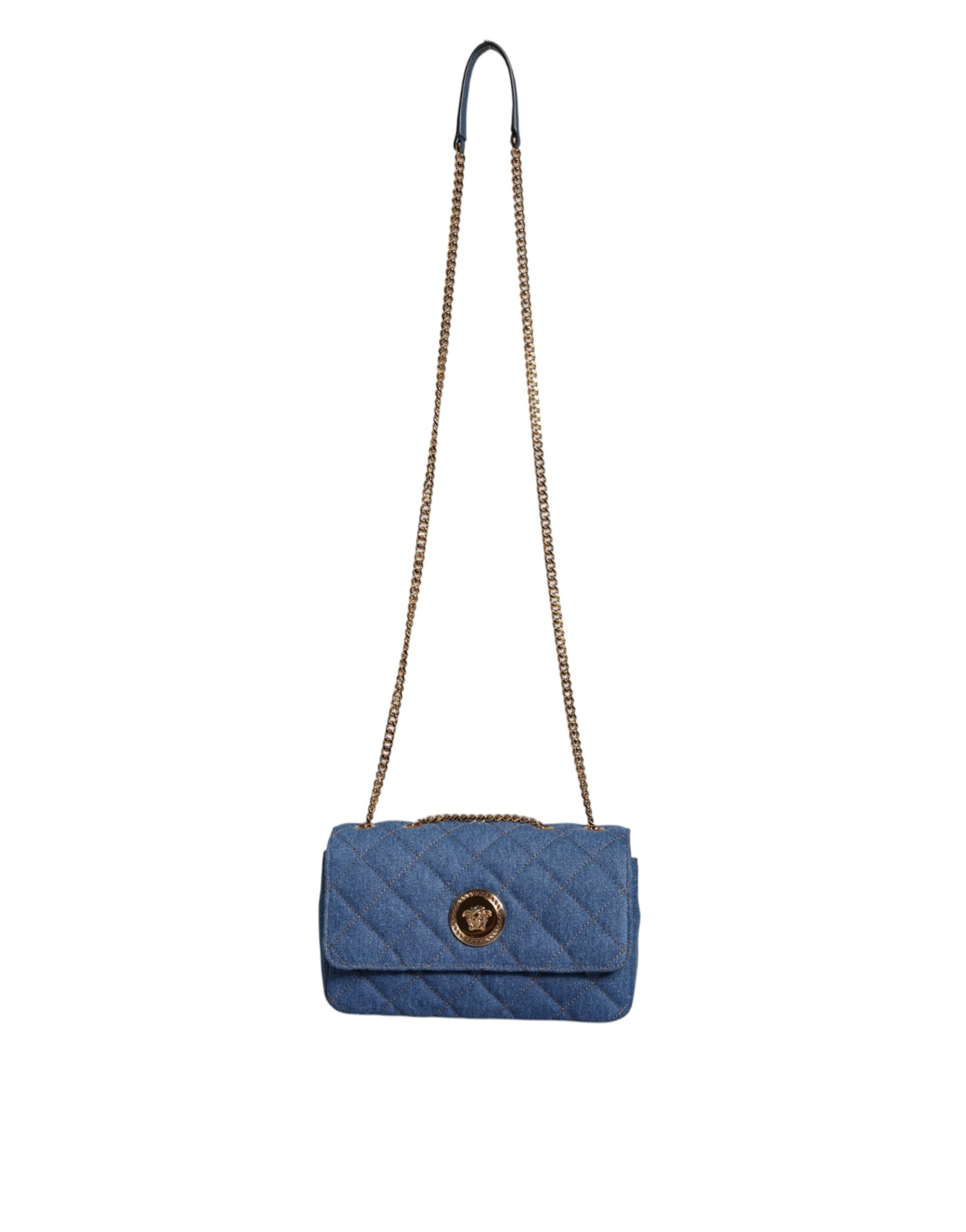Versace Blue Quilted Denim Leather Crossbody Shoulder Bag – luxury by Versace | PrivePolai