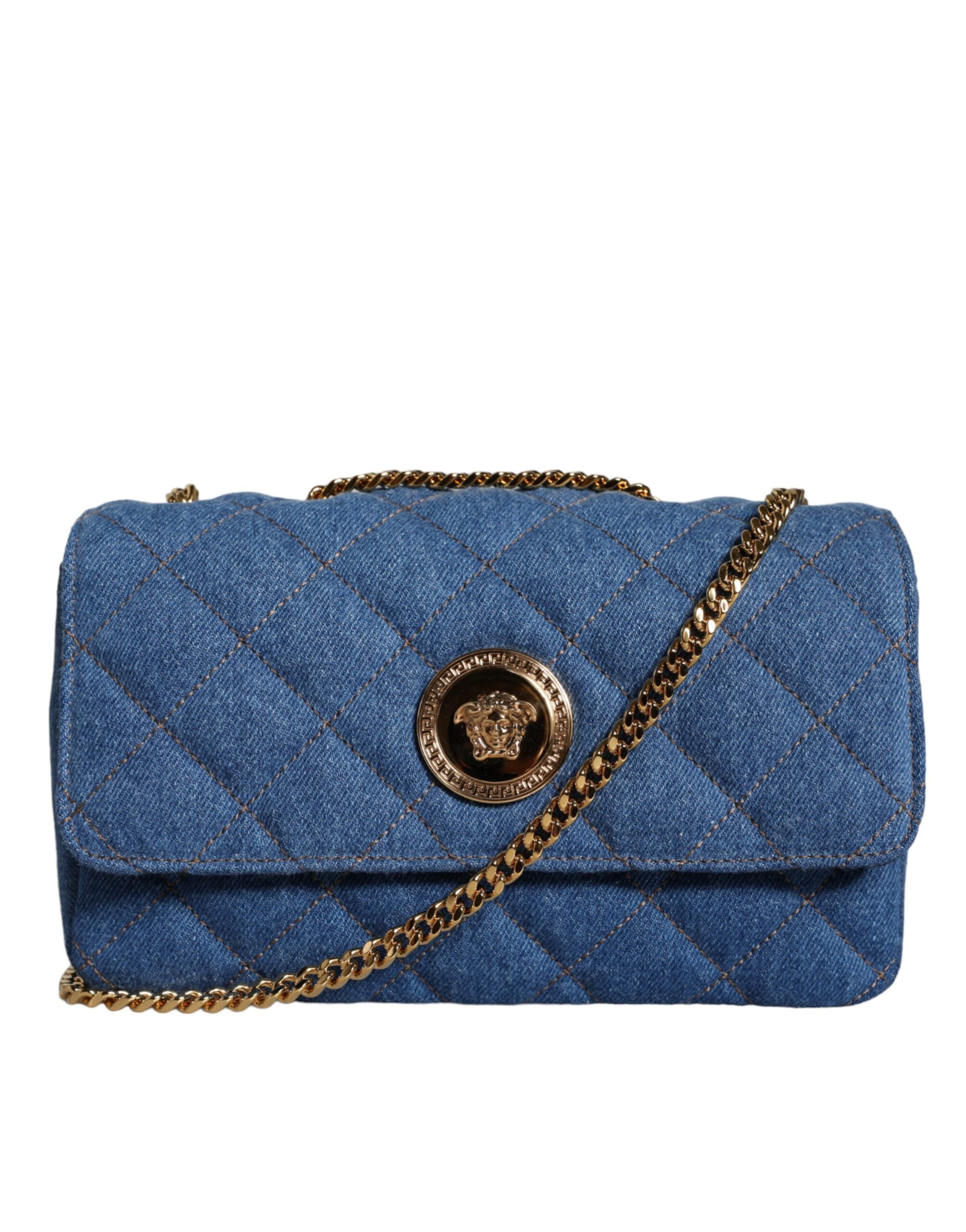 Versace Blue Quilted Denim Leather Crossbody Shoulder Bag – luxury by Versace | PrivePolai