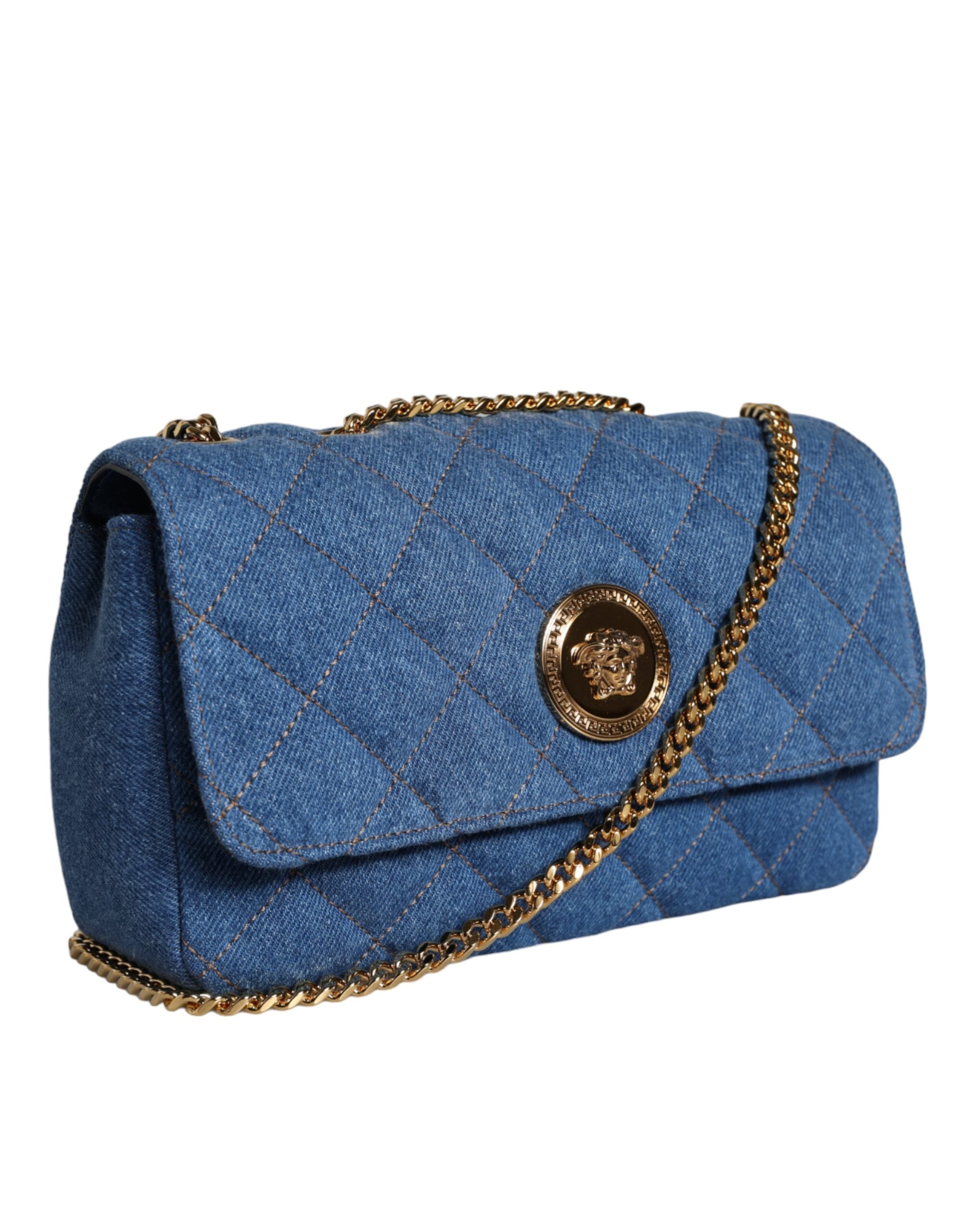 Versace Blue Quilted Denim Leather Crossbody Shoulder Bag – luxury by Versace | PrivePolai