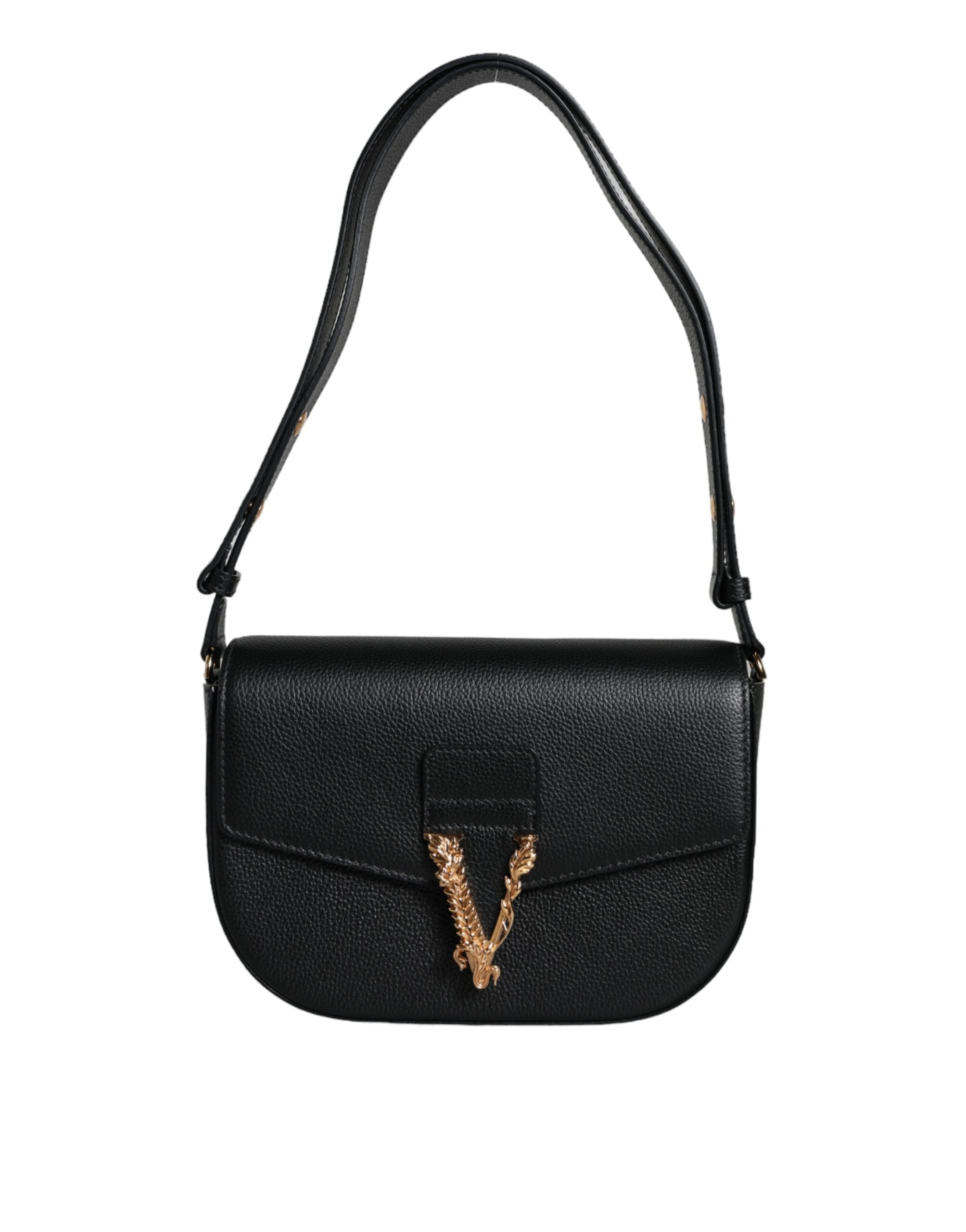 Versace Black Grainy Calf Leather Logo Crossbody Shoulder Bag – luxury by Versace | PrivePolai