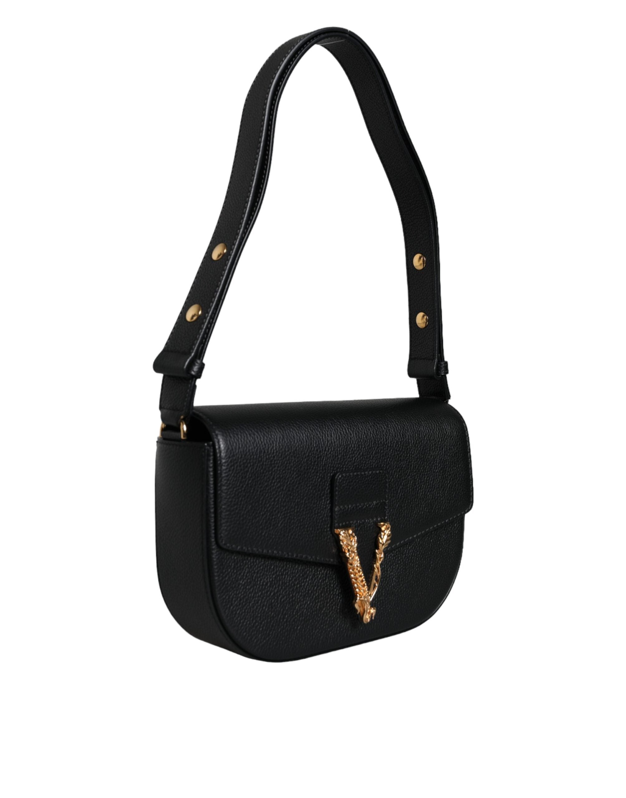 Versace Black Grainy Calf Leather Logo Crossbody Shoulder Bag – luxury by Versace | PrivePolai