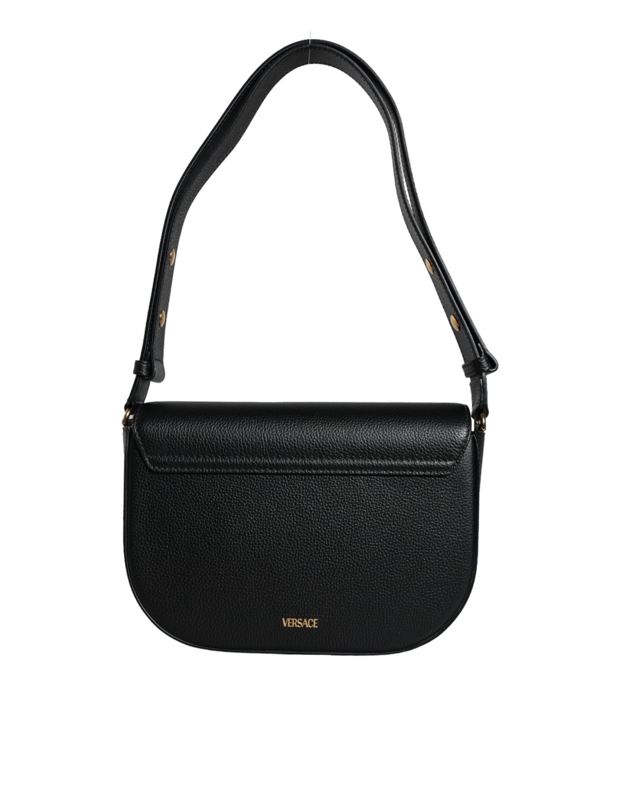 Versace Black Grainy Calf Leather Logo Crossbody Shoulder Bag – luxury by Versace | PrivePolai