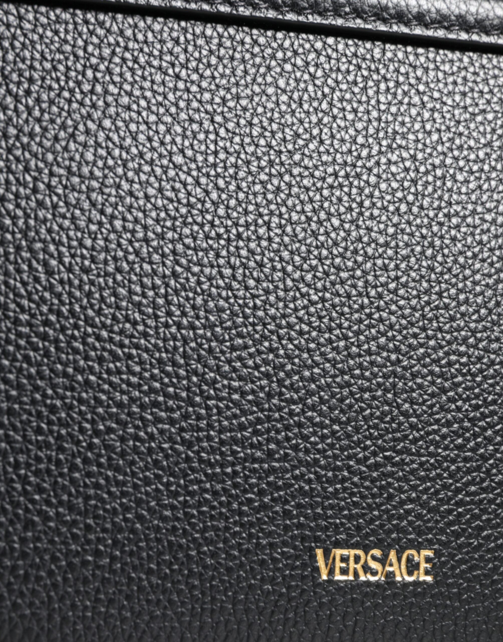 Versace Black Grainy Calf Leather Logo Crossbody Shoulder Bag – luxury by Versace | PrivePolai