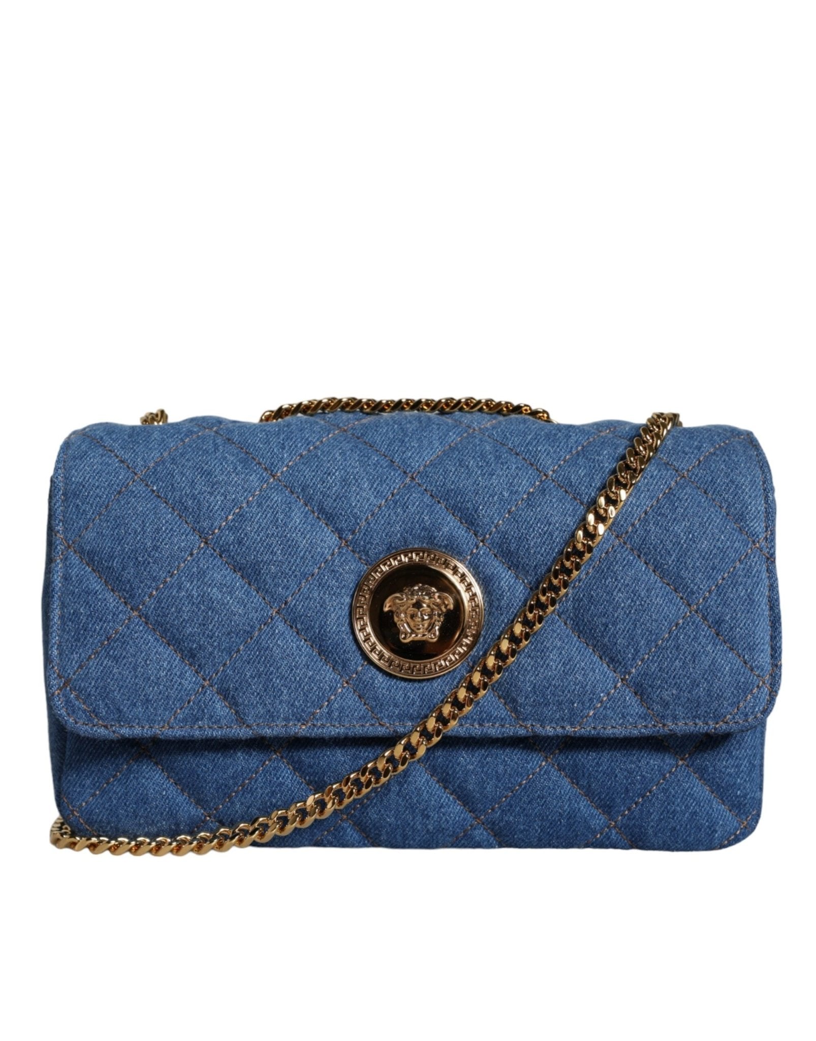 Versace Versace Blue Quilted Denim Leather Crossbody Shoulder Bag - Luxury | PrivéPolai
