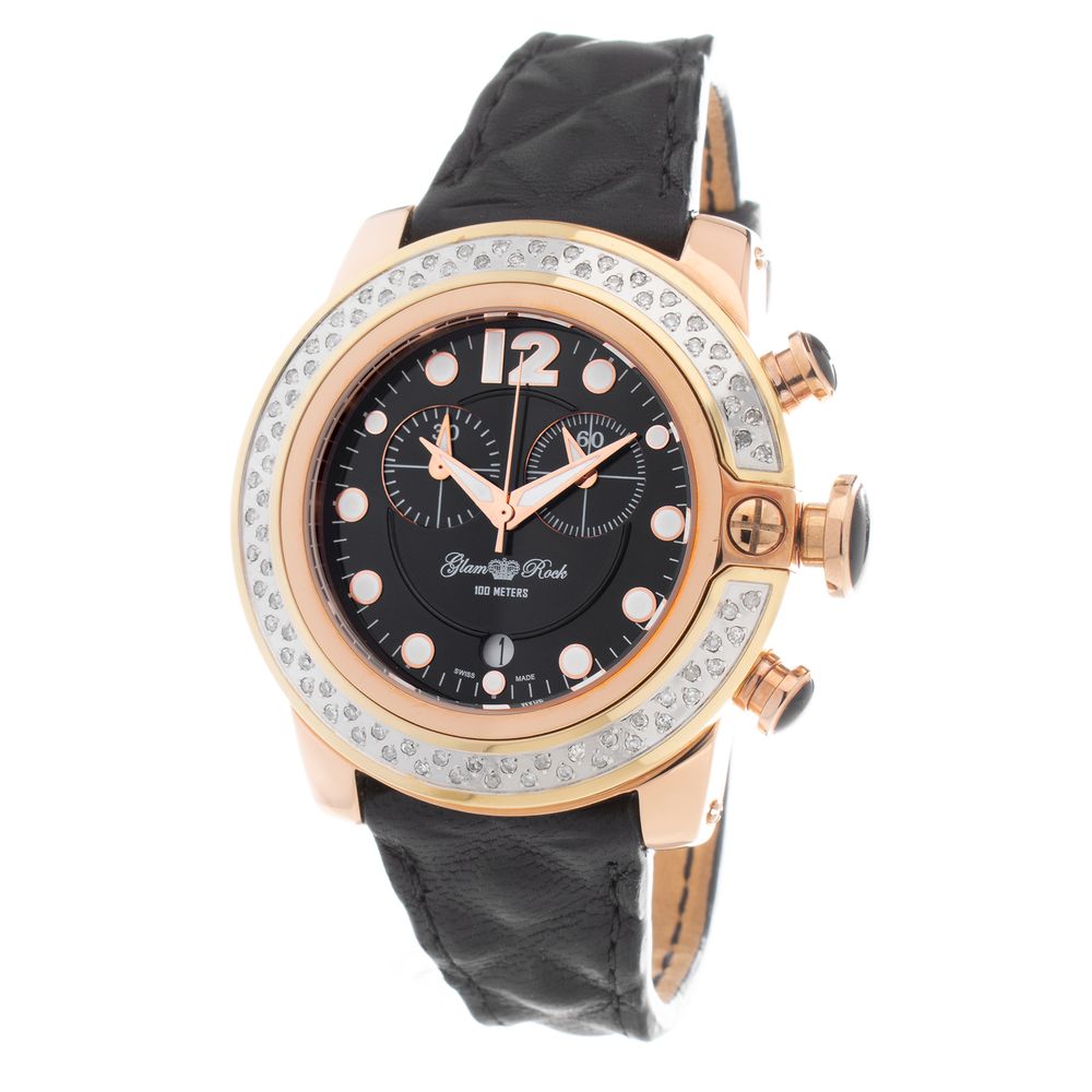 GLAM ROCK Black Leather Dress Watch