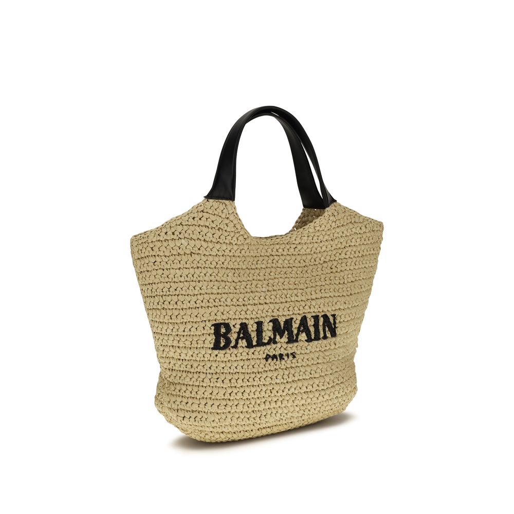 Balmain bež pletena torba s kožnim ručkama