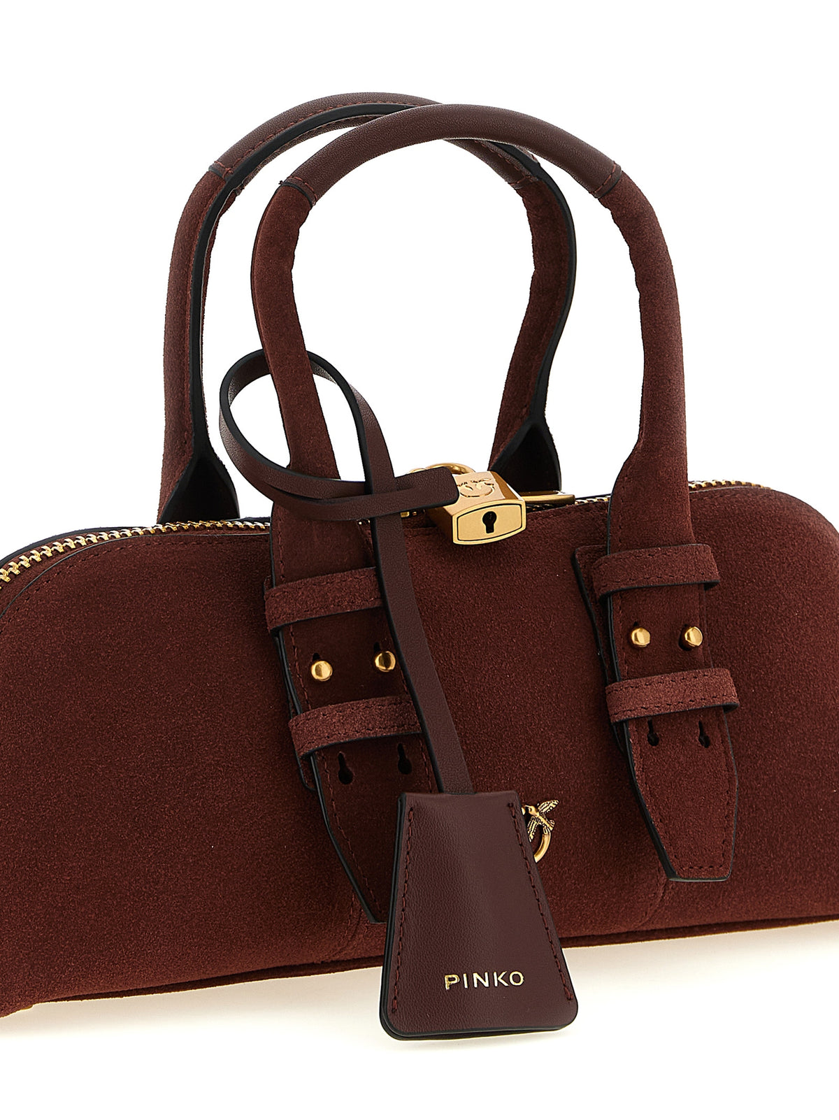 PINKO Bowling Baguette – Burgundy Suede Leather Bag – fotografija proizvoda 3 | Privé Polaï