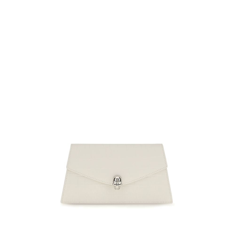 Alexander McQueen Mini Skull – White Croc-Embossed Leather Clutch – product photo 1 | Privé Polaï