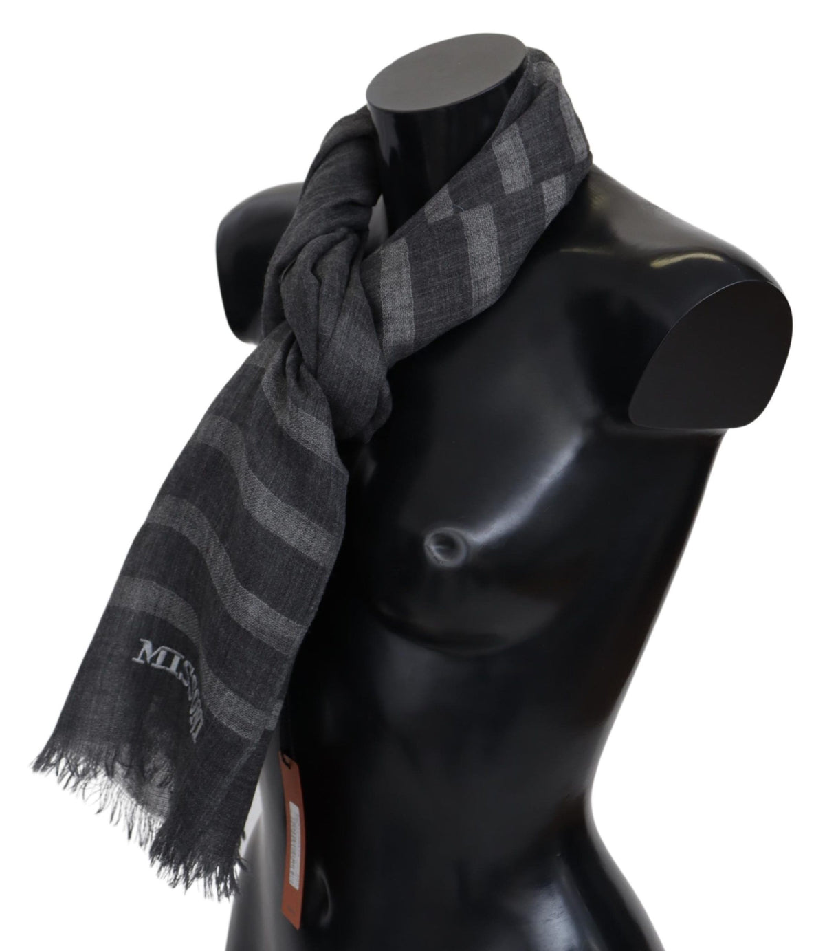 Missoni Gray Striped Wool Unisex Neck Wrap Fringes Scarf