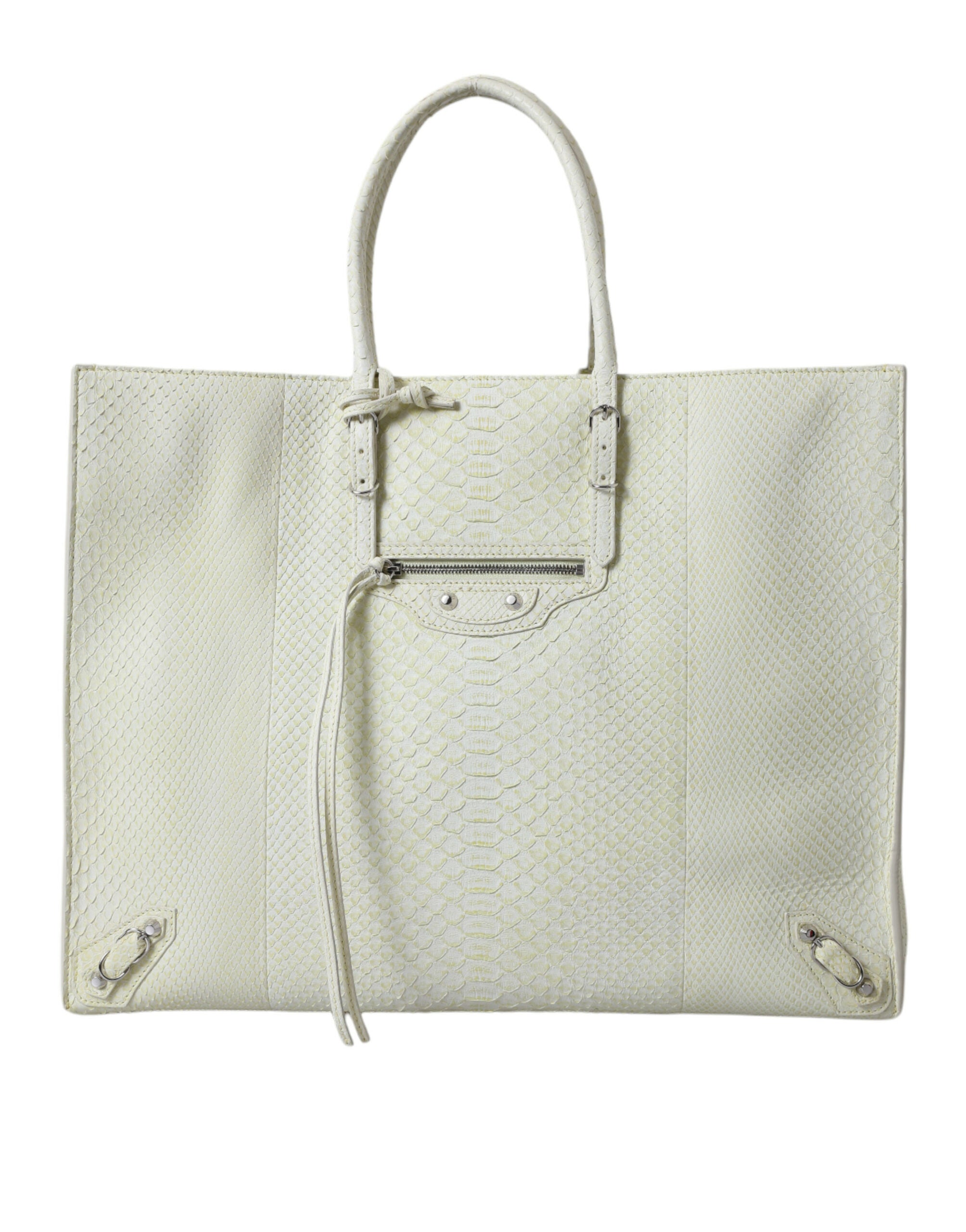 Balenciaga Weiß Gelb Exotische Haut Leder Einkaufstasche PAPIER Tasche
