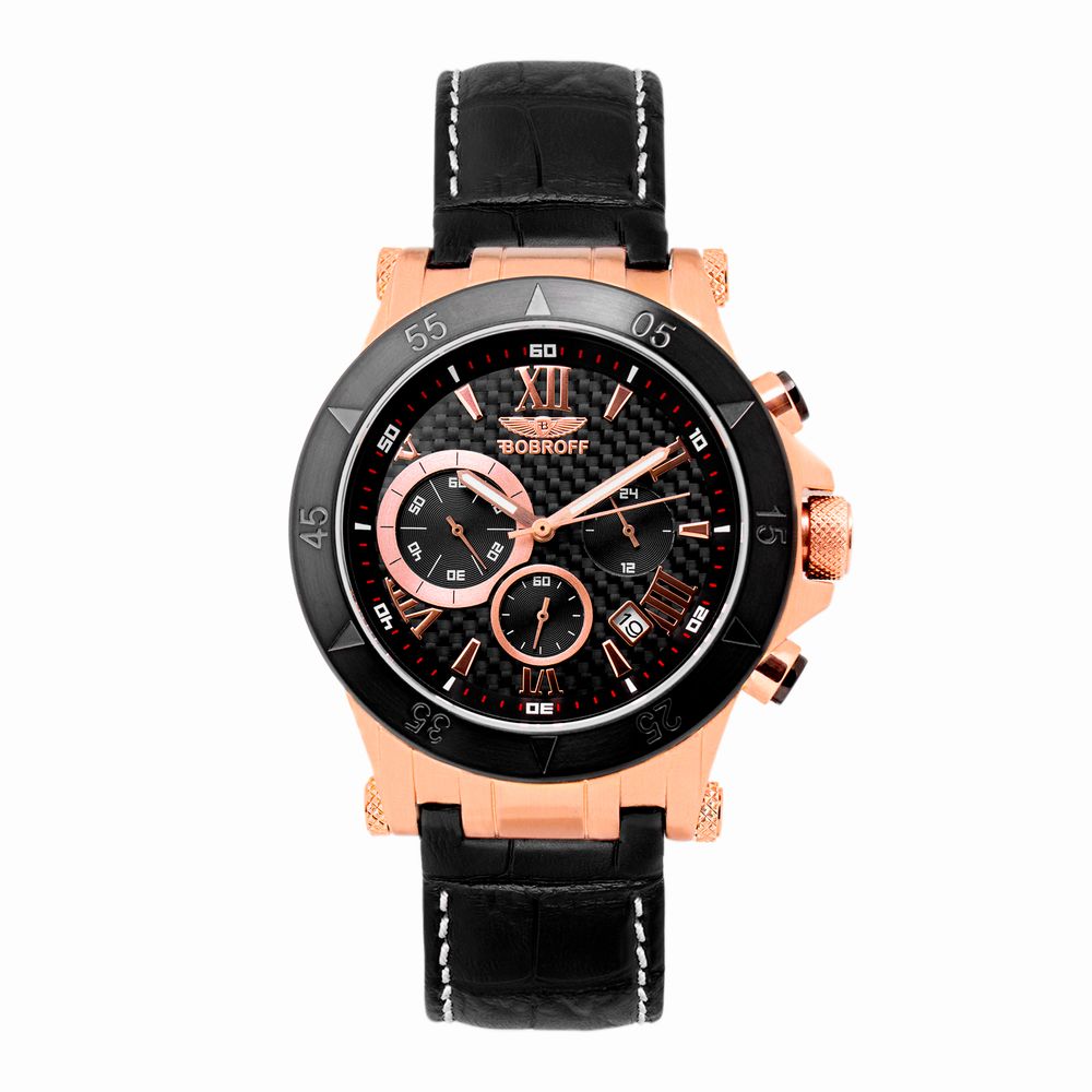Bobroff-Armbanduhr aus schwarzem Leder