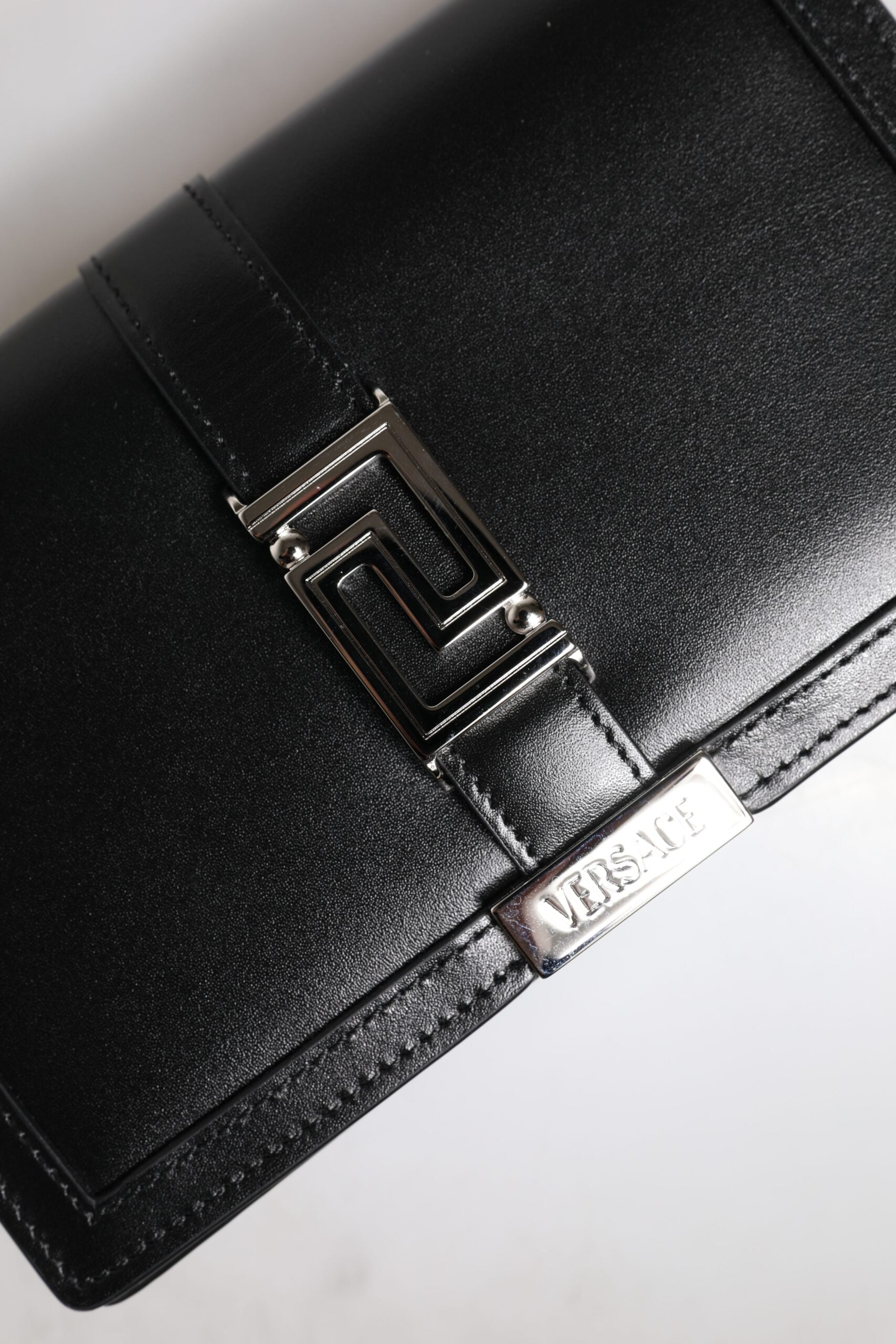 Versace Black Calfskin Leather Chain Strap Shoulder Crossbody Bag – luxury by Versace | PrivePolai