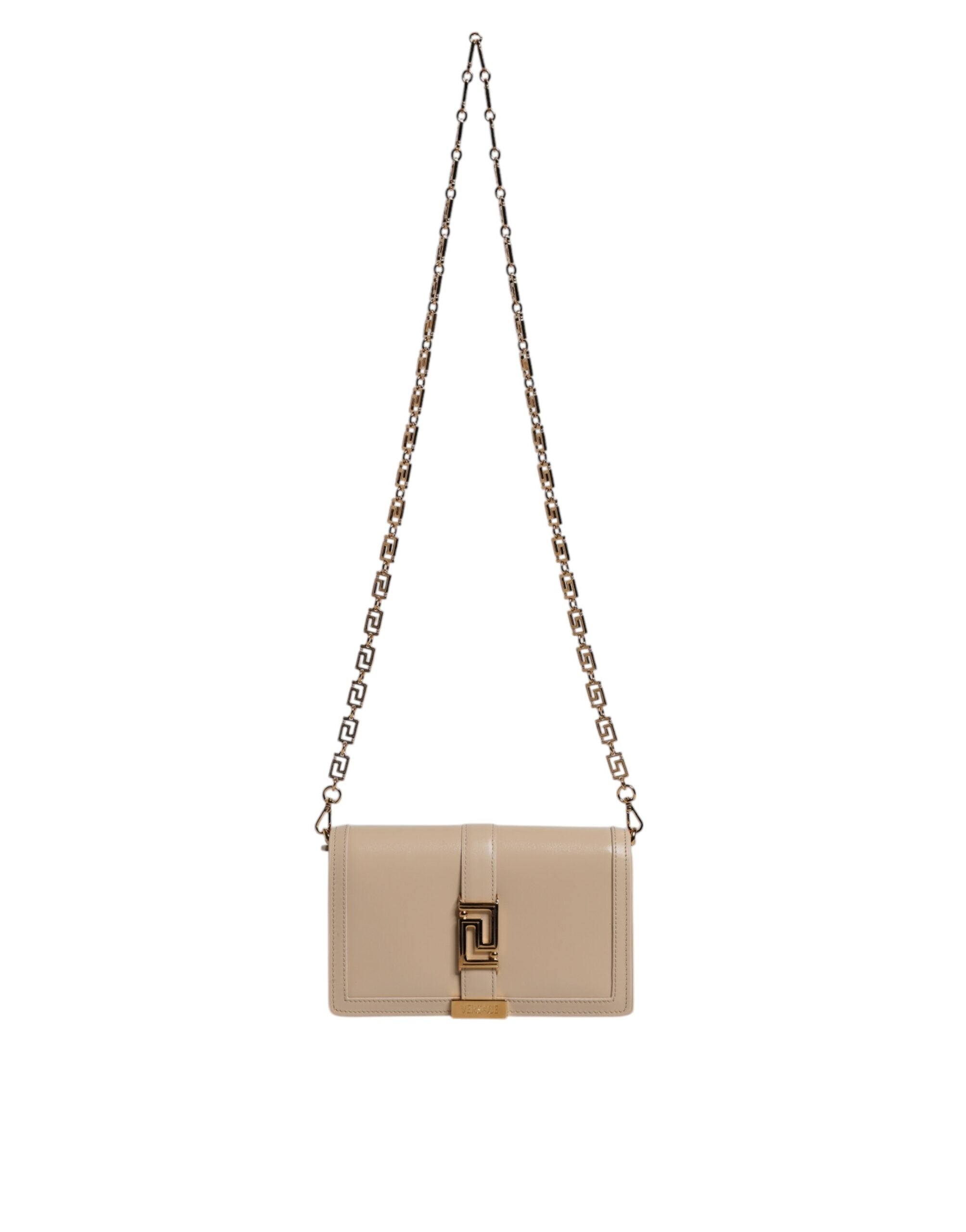 Versace Beige Gold Chain Calf Leather Wallet Crossbody Bag – luxury by Versace | PrivePolai