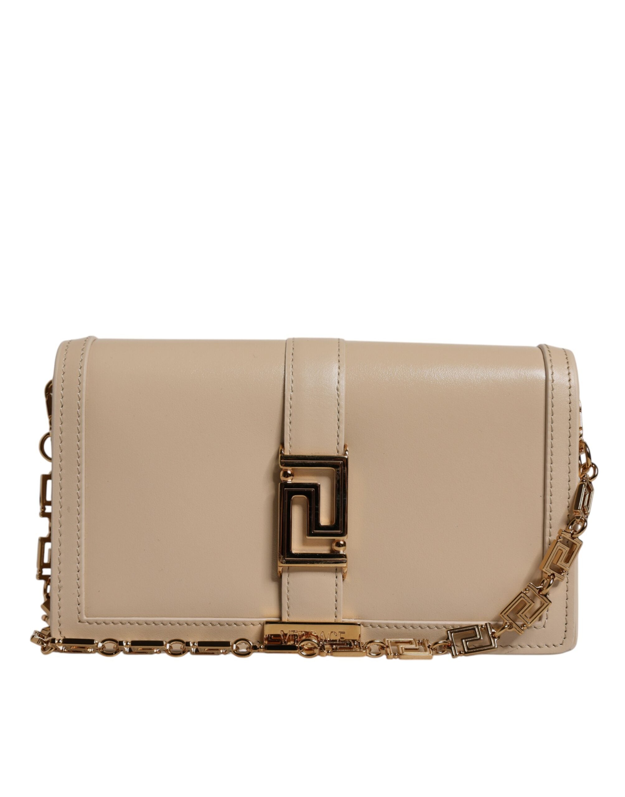 Versace Beige Gold Chain Calf Leather Wallet Crossbody Bag – luxury by Versace | PrivePolai