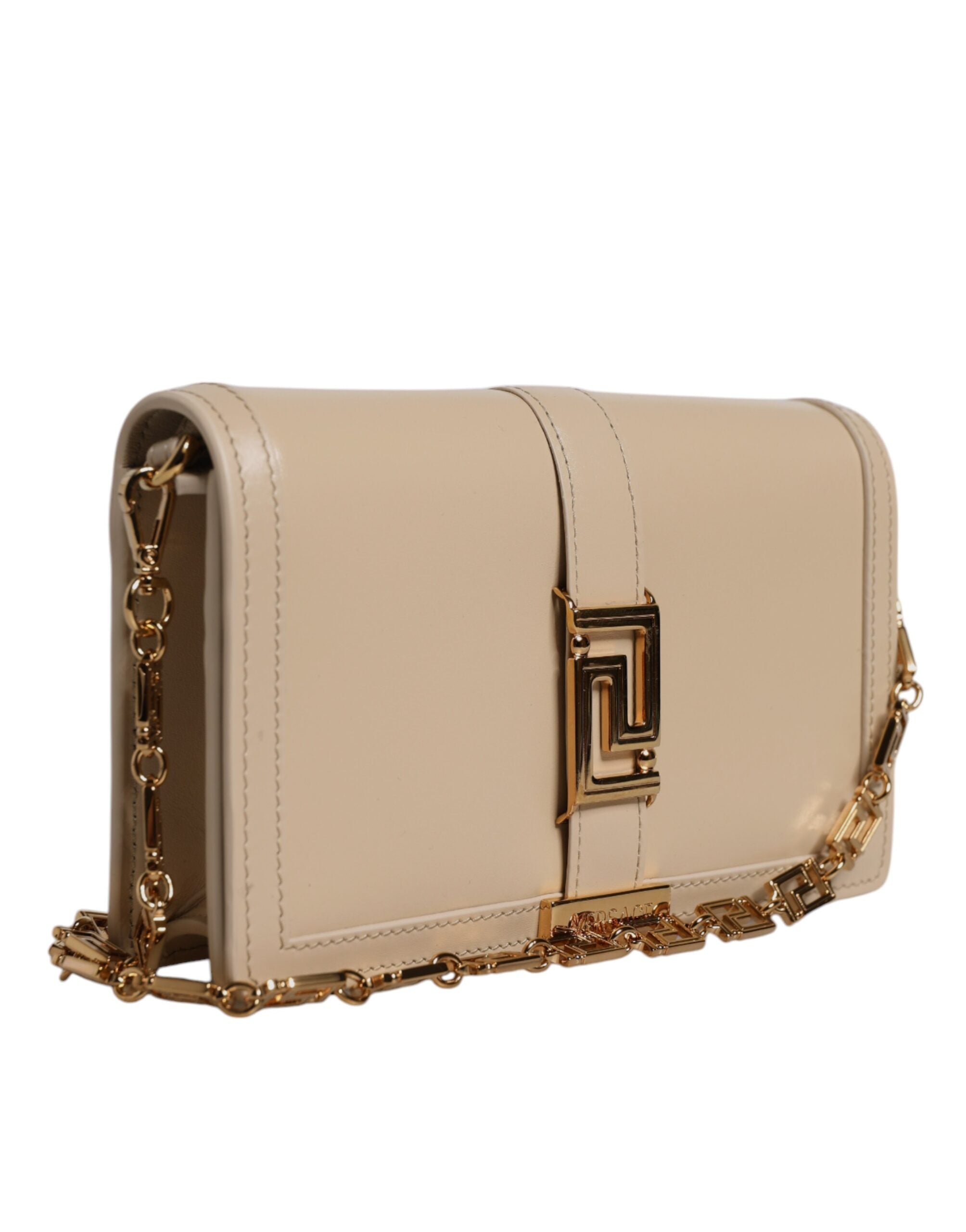 Versace Beige Gold Chain Calf Leather Wallet Crossbody Bag – luxury by Versace | PrivePolai
