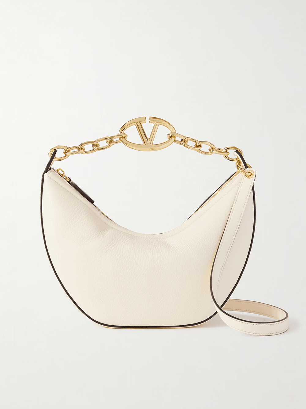 Valentino Garavani Valentino Garavani Ivory Leather Small Hobo Vlogo Shoulder Bag - Luxury | PrivéPolai