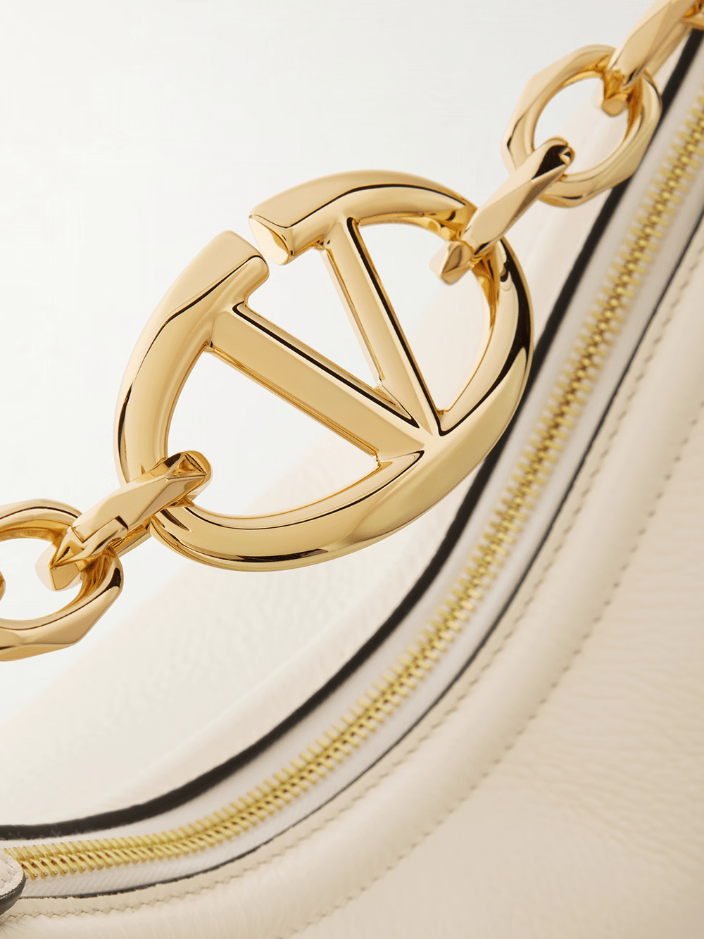 Valentino Garavani Valentino Garavani Ivory Leather Small Hobo Vlogo Shoulder Bag - Luxury | PrivéPolai