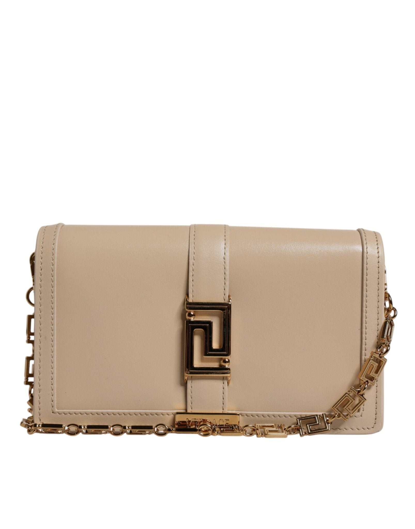 Versace Beige Gold Chain Calf Leather Wallet Crossbody Bag – luxury by Versace | PrivePolai